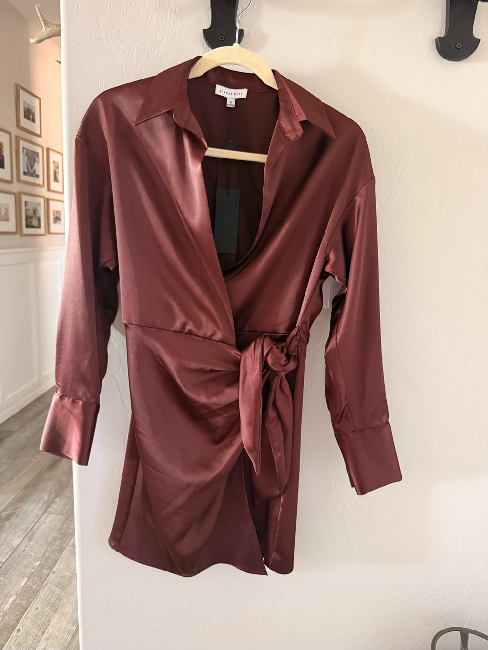Gianni Bini Satin Wrap dress in Burgundy